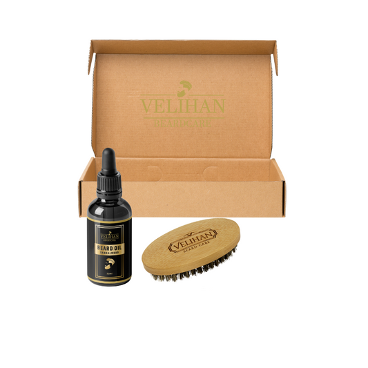 Velihan Beardcare Beardkit Baardolie Sandalwood & Baardborstel - Baardverzorging Set