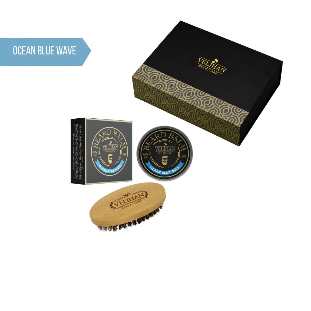 Cadeau Pakket - Baardverzorging Duo Pack Baardbalsem Ocean Blue Wave & Baardborstel