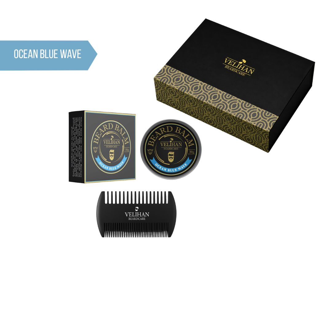 Cadeau Pakket - Baardverzorging Duo Pack Baardbalsem Ocean Blue Wave & Baardkam