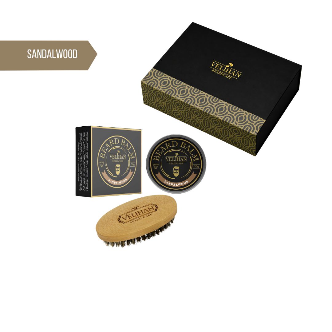 Cadeau Pakket - Baardverzorging Duo Pack Baardbalsem Sandalwood & Baardborstel