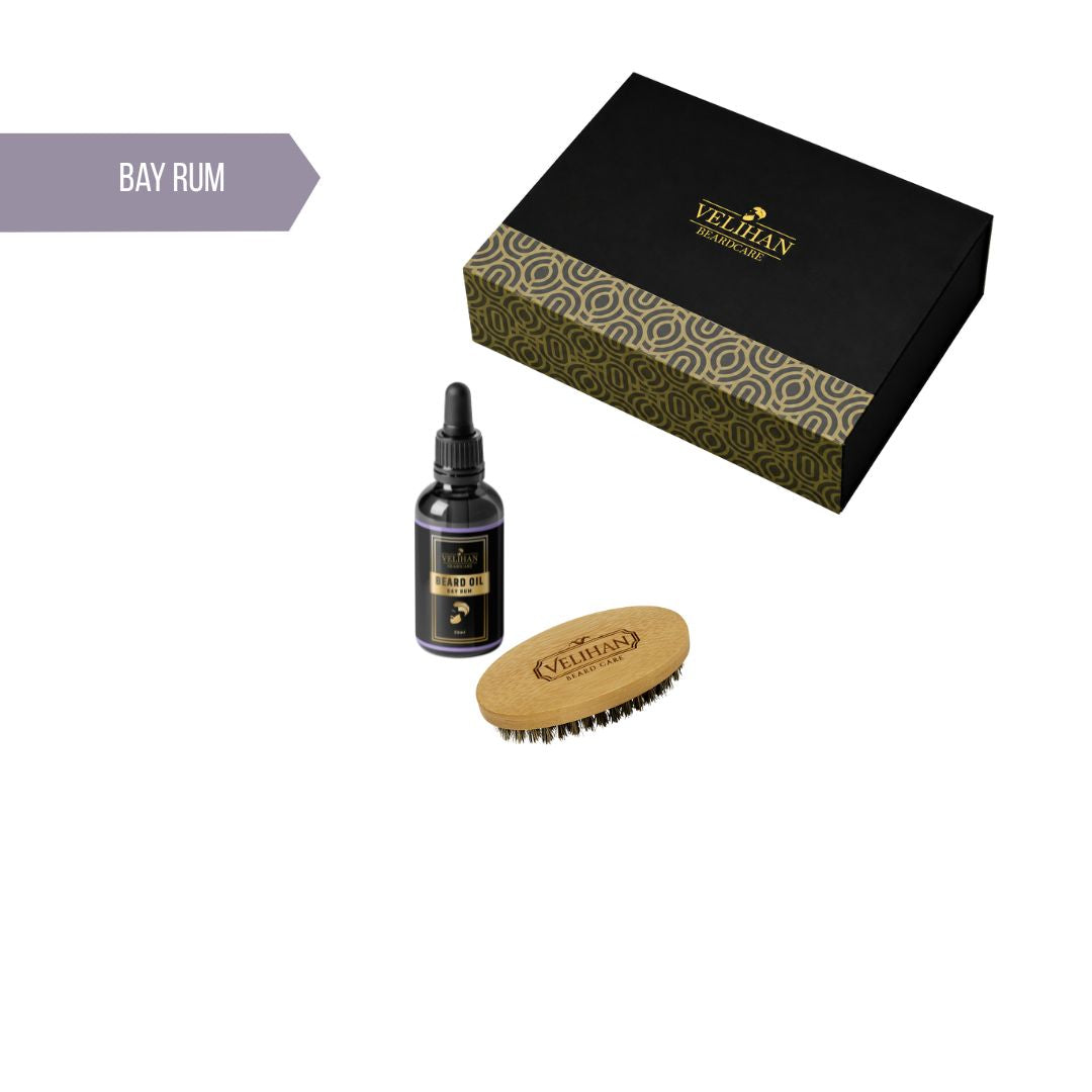 Cadeau Pakket - Baardverzorging Duo Pack Baardolie Bay Rum & Baardborstel
