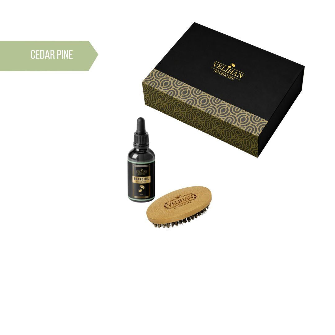 Cadeau Pakket - Baardverzorging Duo Pack Baardolie Cedar Pine & Baardborstel