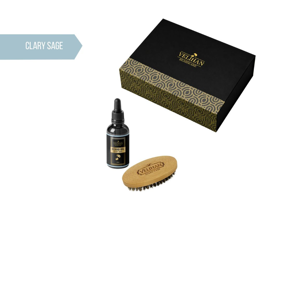 Cadeau Pakket - Baardverzorging Duo Pack Baardolie Clary Sage & Baardborstel