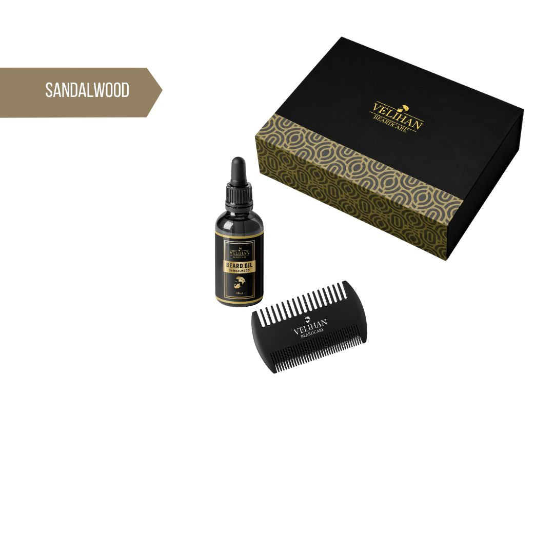 Cadeau Pakket - Baardverzorging Duo Pack Baardolie Sandalwood & Baardkam