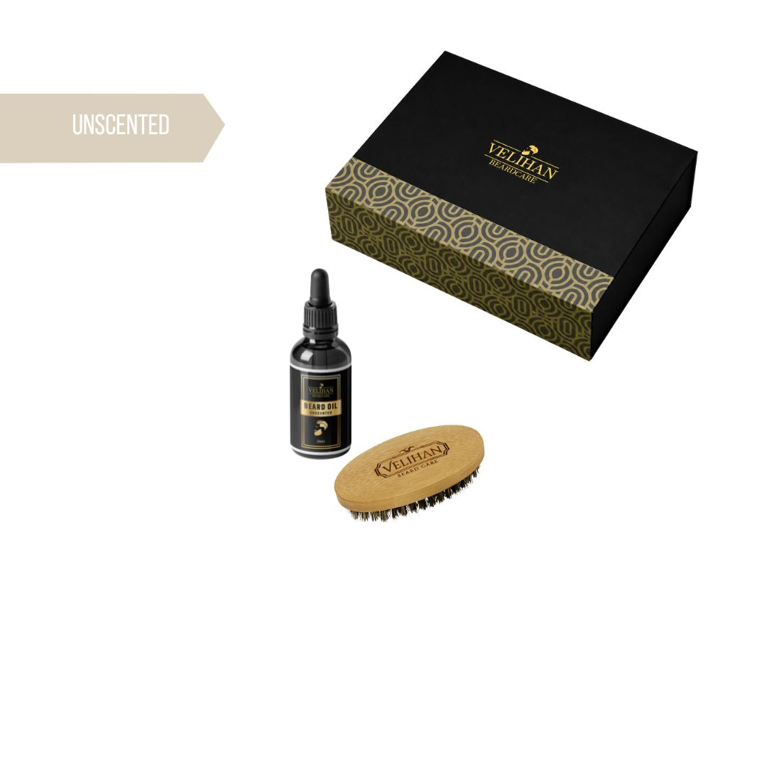 Cadeau Pakket - Baardverzorging Duo Pack Baardolie Unscented (geurloos) & Baardborstel