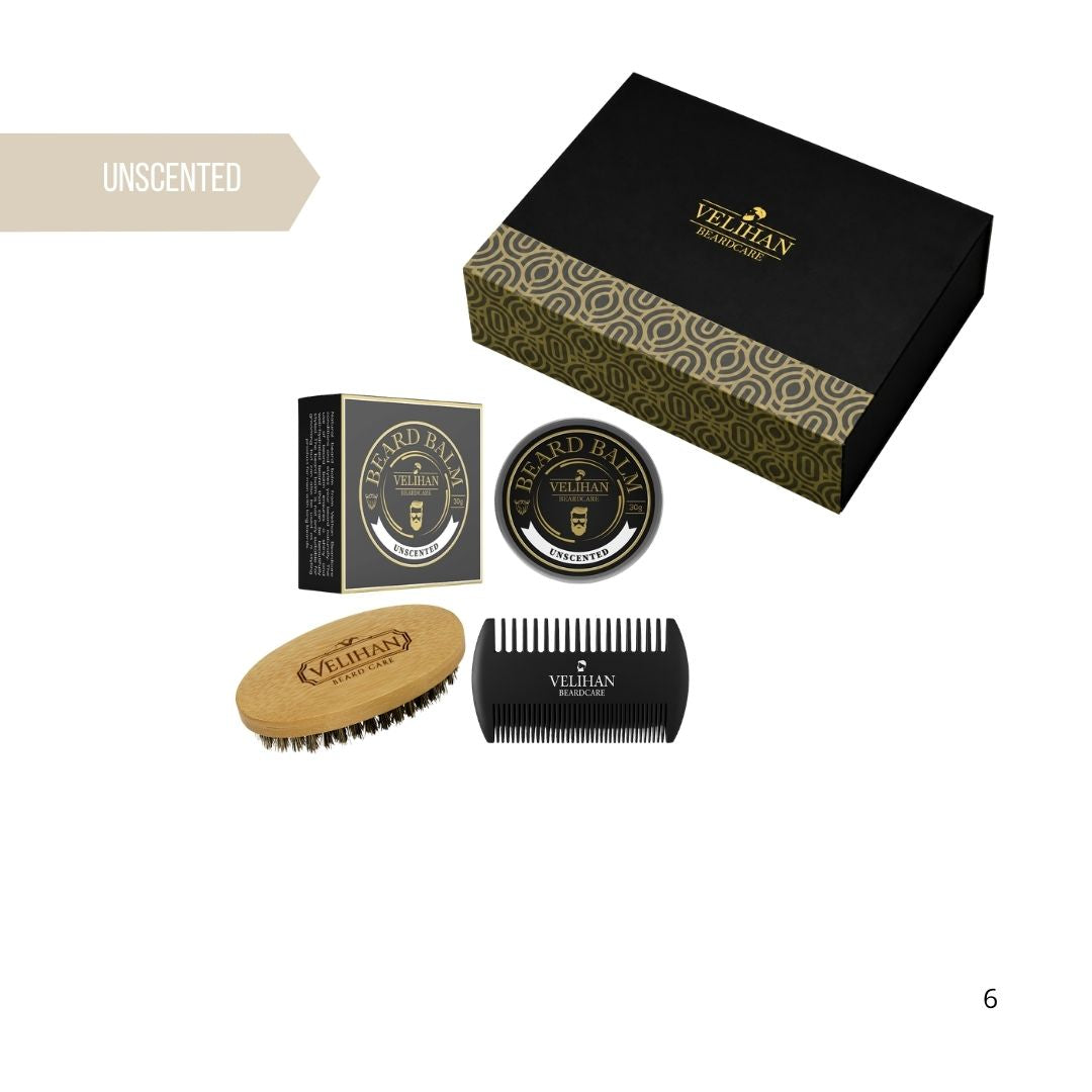 Cadeau Pakket - Baardverzorging Trio Pack Baardbalsem Usncented (geurvrij), Baardborstel en Baardkam