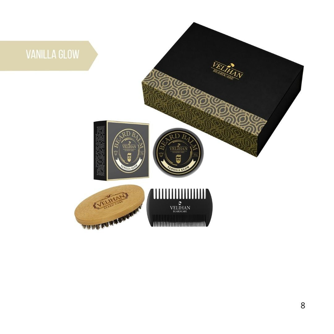 Cadeau Pakket - Baardverzorging Trio Pack Baardbalsem Vanilla Glow, Baardborstel en Baardkam