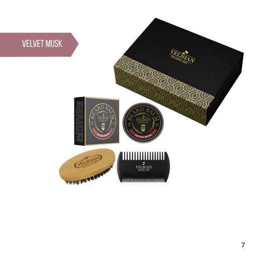 Geschenkset – Bartpflege-Trio-Pack Bartbalsam Velvet Musk, Bartbürste und Bartkamm