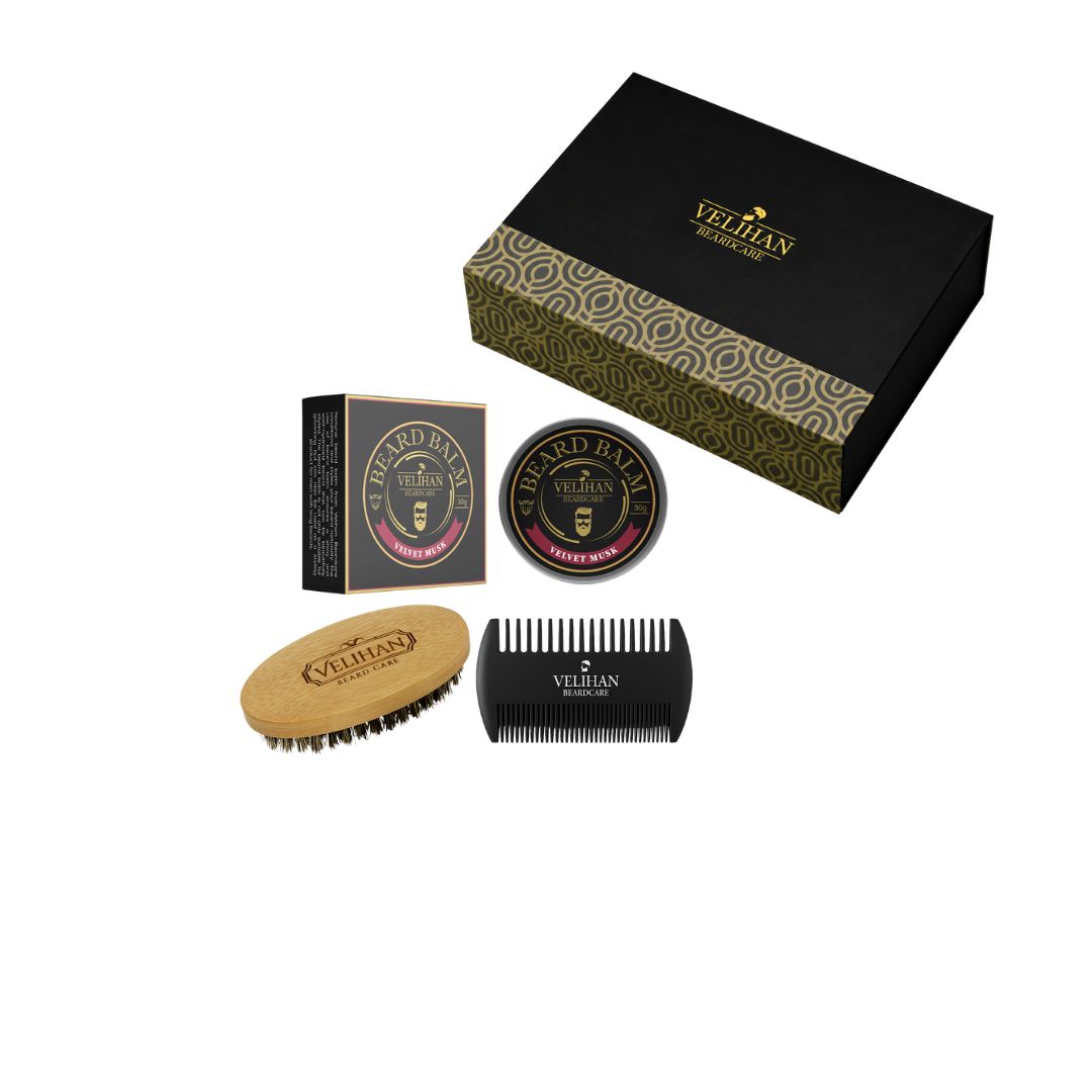 Cadeau Pakket - Baardverzorging Trio Pack Baardbalsem Velvet Musk, Baardborstel en Baardkam