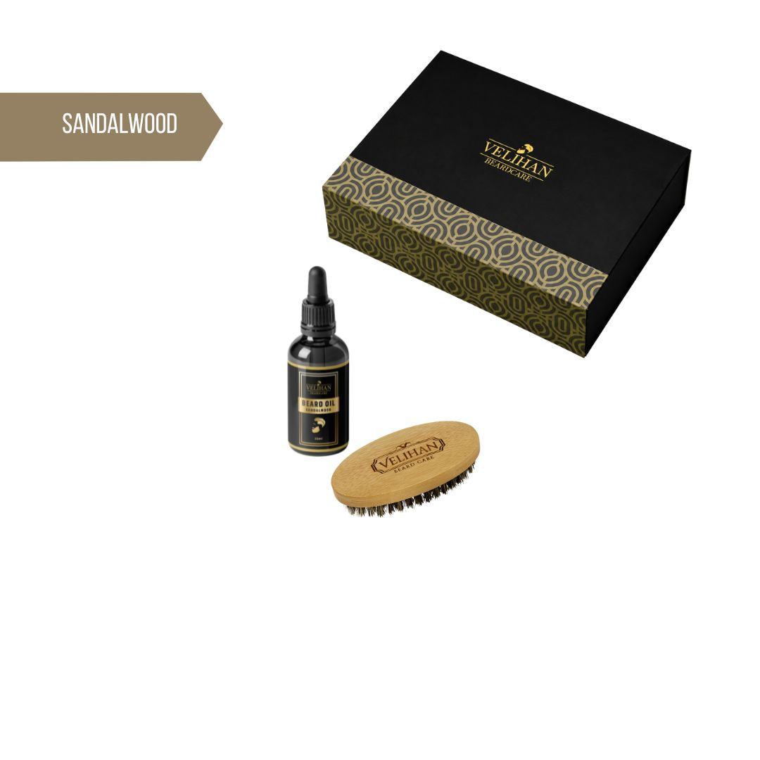 Cadeau Pakket - Baardverzorging Duo Pack Baardolie Sandalwood & Baardborstel