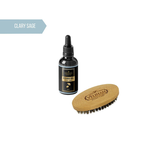 Bartpflege-Duo-Pack Bartöl Clary Sage & Bartbürste – Bartpflege-Set