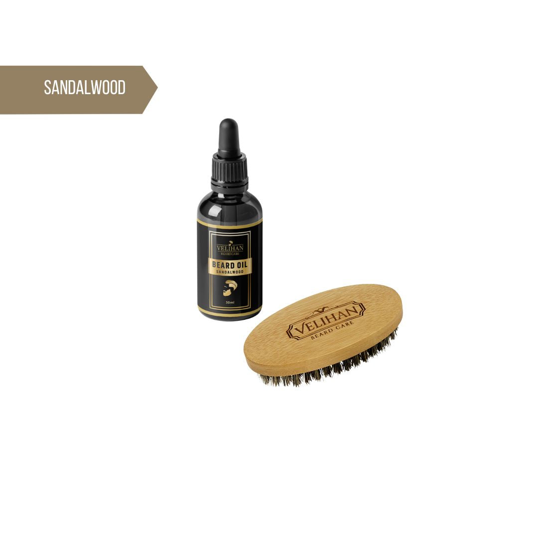 Baardverzorging Duo Pack Baardolie Sandalwood & Baardborstel - Baardverzorging Set