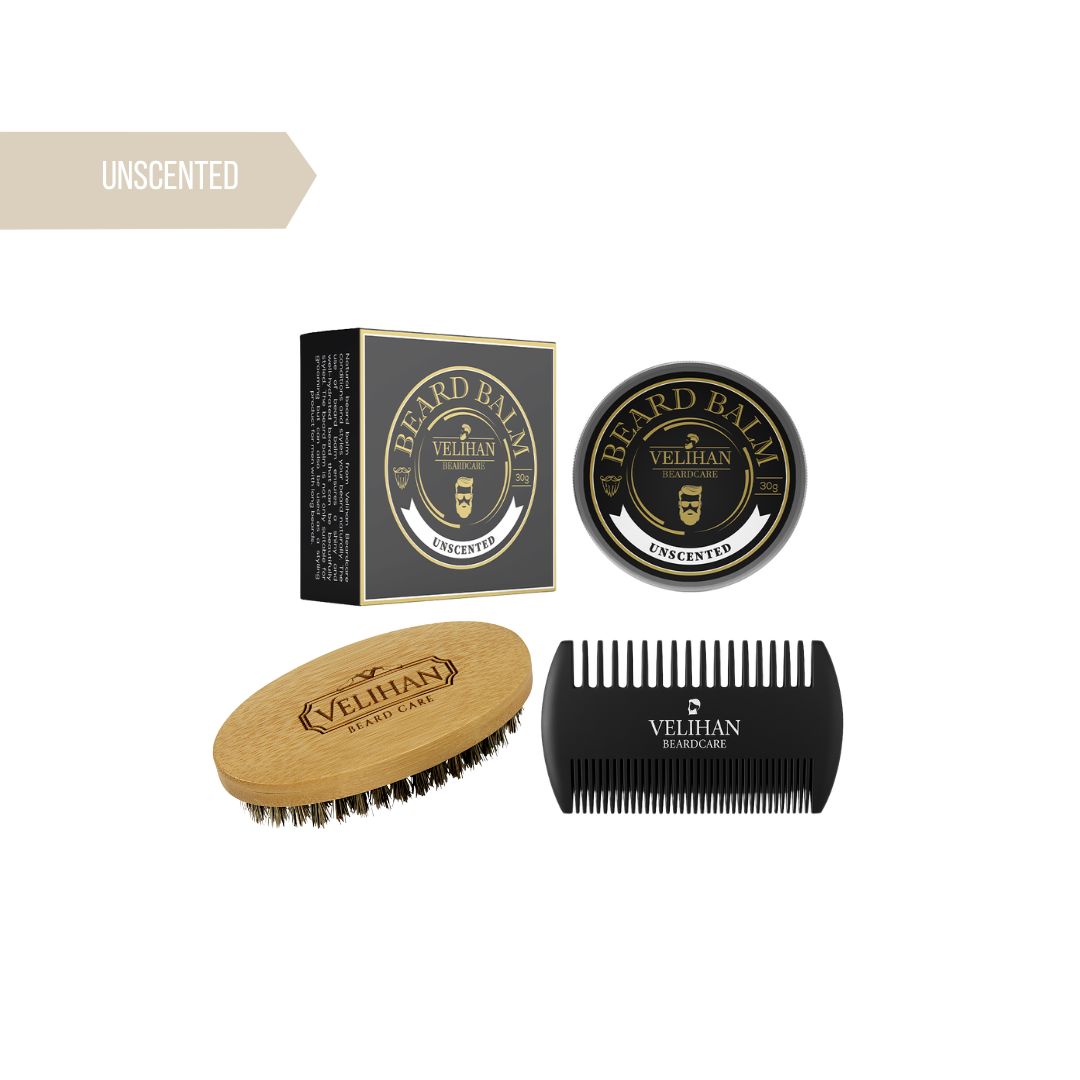 Baardverzorging Trio Pack Baardbalsem Unscented, Baardborstel en Baardkam - Baardverzorging set