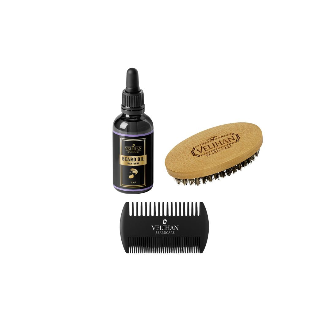 Beardkit Bartöl Bay Rum & Bartbürste - Bartpflege-Set