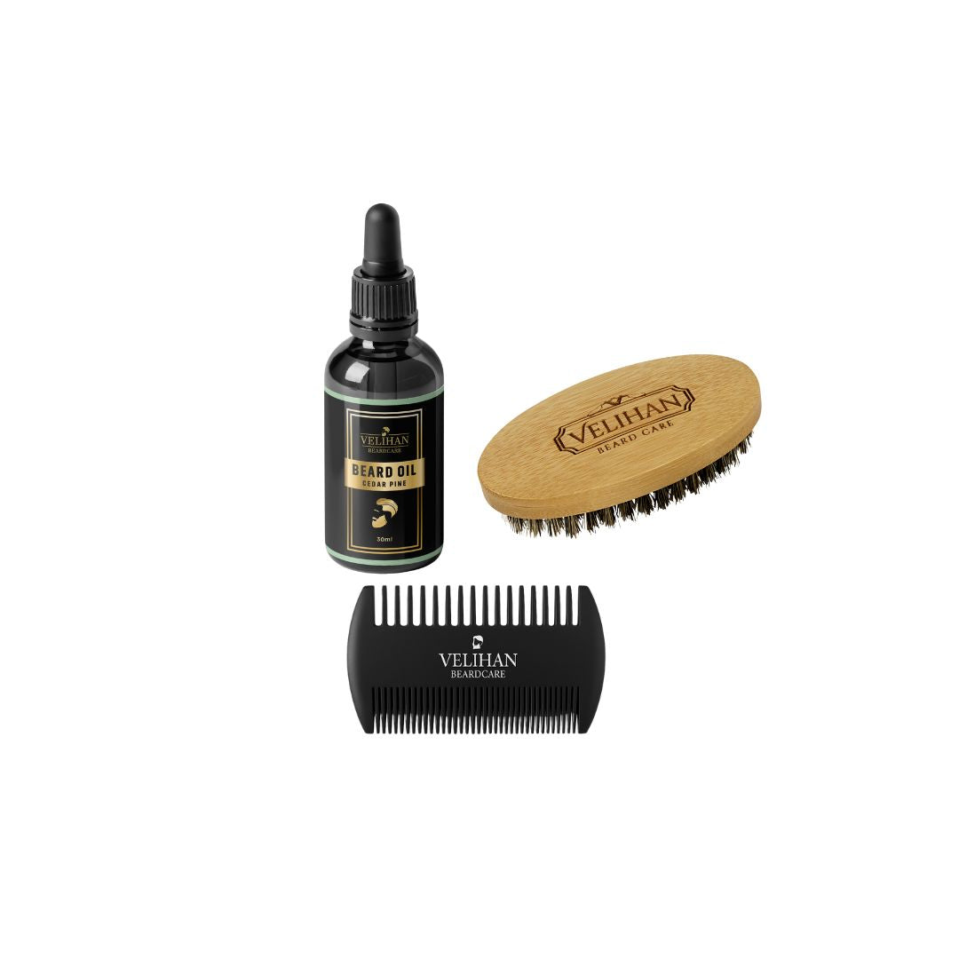 Beardkit Bartöl Zedernholz & Bartbürste - Bartpflege-Set