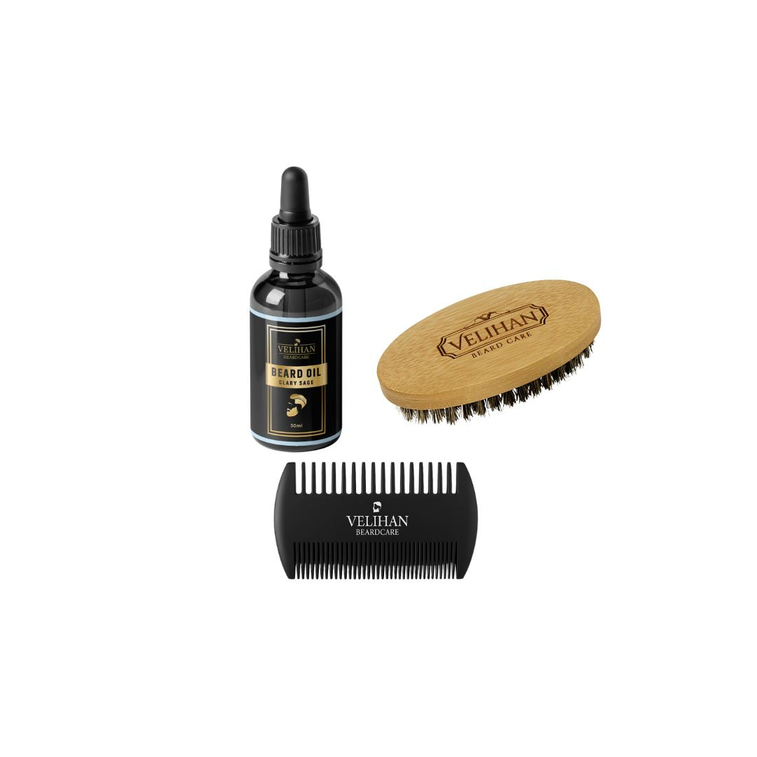 Beardkit Bartöl Muskatellersalbei & Bartbürste - Bartpflege-Set